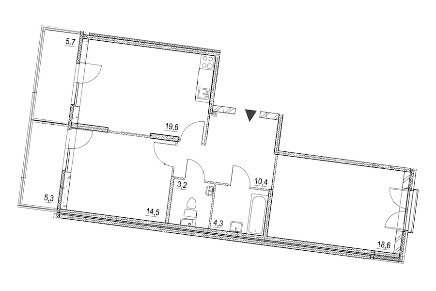 2-комнатная квартира 73.9 м², 2/8 эт., ЖК «Квартал Che»